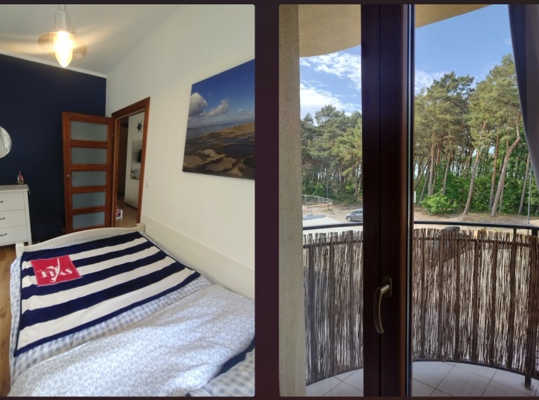 Apartament Morskie Klimatysypialnia widok z okna na wejscie na plażę